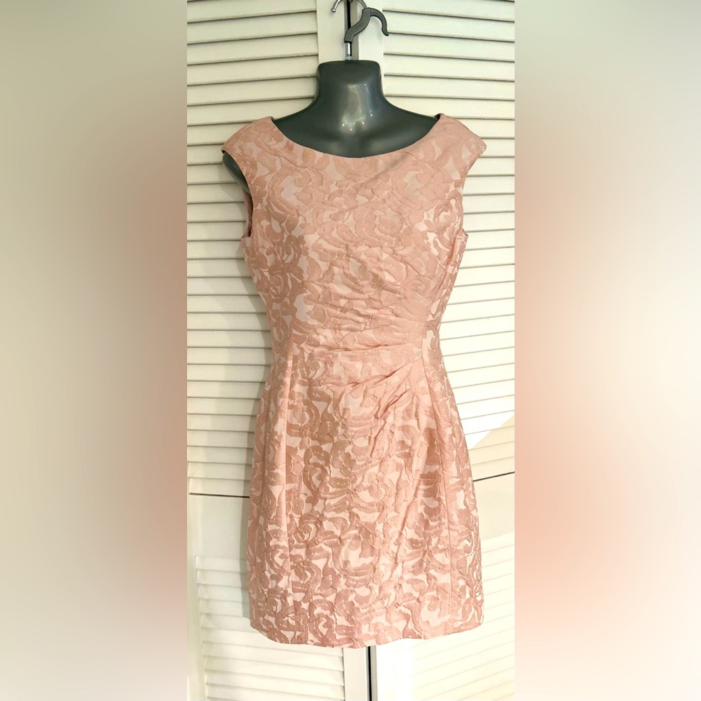 Lauren Ralph Lauren pink jacquard floral mid ruched formal sheath dress
